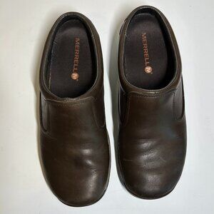 Merrell Air Cushion Brown Espresso Performance Leather Mule slip-on shoe 7.5